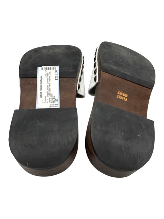Miu Miu Shoe Size 37 Brown & White Patent Upper Logo Slide Wood Platform Sandals Brown & White / 37