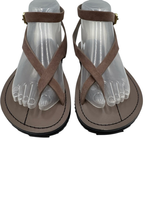 A Emery Shoe Size est 38 Taupe Gray Leather Upper Suede Ankle Buckle Sandals Taupe Gray / est 38