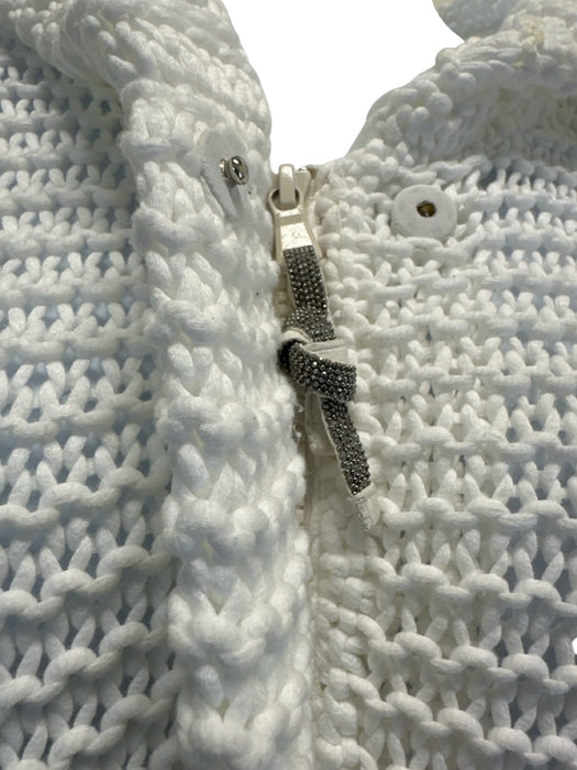 Brunello Cucinelli Size S White Cotton Sleeveless Loose Knit Hood Zip Up Sweater White / S