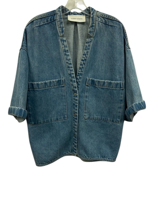 Christian Wijnants Size 38 Light Wash Cotton Denim Short Sleeve Snaps Jacket Light Wash / 38