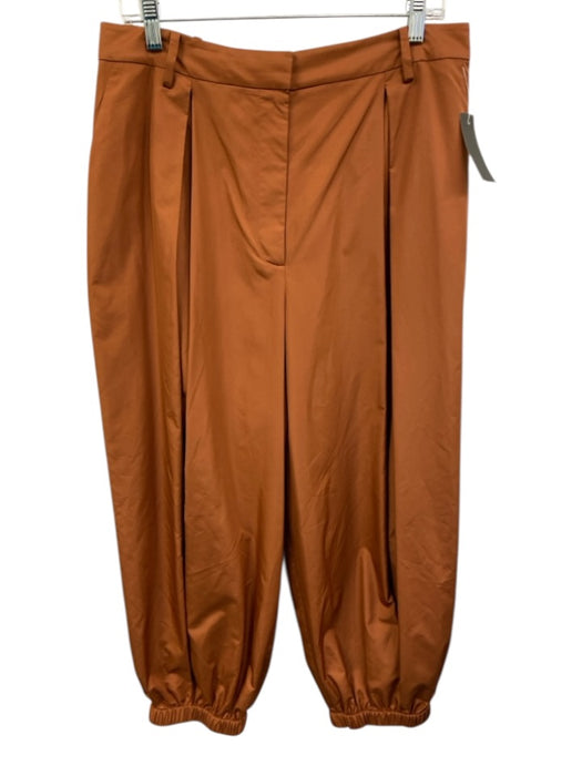Tibi Size 12 Orange Brown Polyester Satin Zip Fly High Rise Barrel Leg Pants Orange Brown / 12