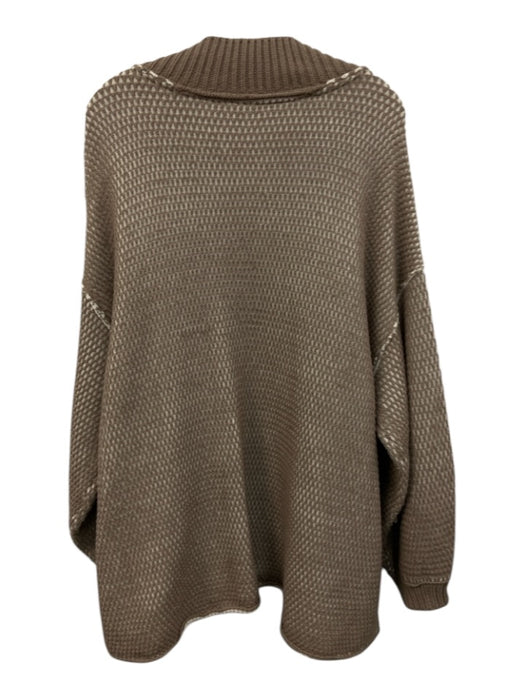 Free People Size L Muted Brown & White Cotton & Acrylic V Neck Two Tone Sweater Muted Brown & White / L