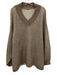 Free People Size L Muted Brown & White Cotton & Acrylic V Neck Two Tone Sweater Muted Brown & White / L