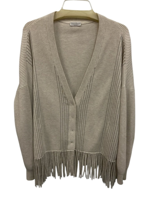 Brunello Cucinelli Size M Beige Cotton Metal Detail Buttons Rib Knit Cardigan Beige / M