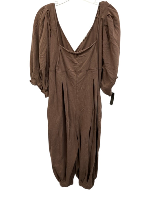 Intimately Free People Size L Taupe Brown Cotton Blend Square Neck Jumpsuit Taupe Brown / L