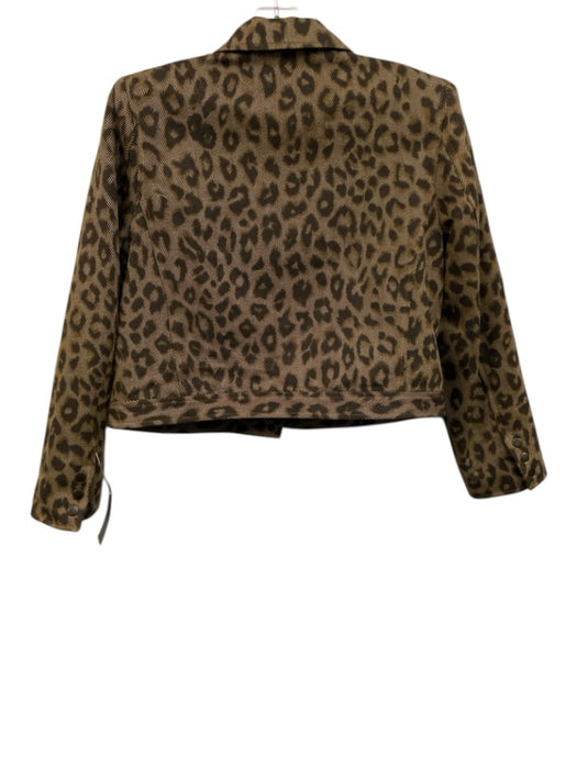 L'agence Size L Brown, Beige, Black Cotton 3/4 Sleeve Animal Print Snaps Jacket Brown, Beige, Black / L