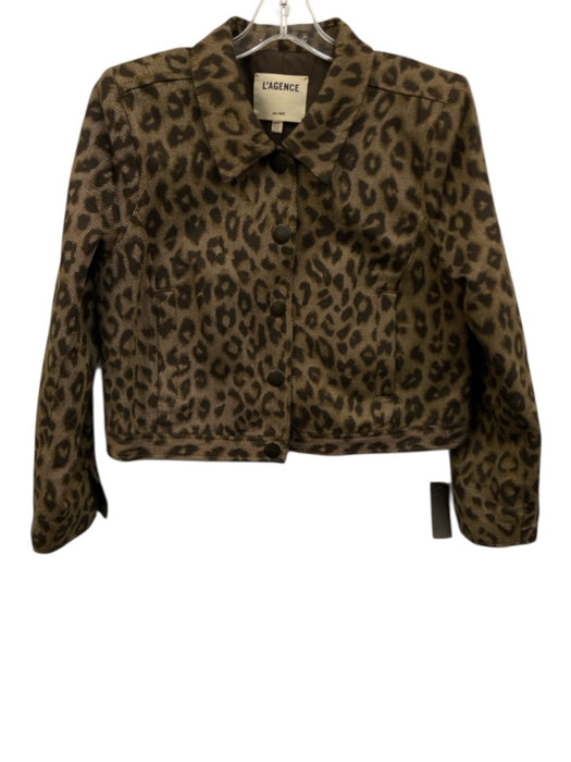 L'agence Size L Brown, Beige, Black Cotton 3/4 Sleeve Animal Print Snaps Jacket Brown, Beige, Black / L