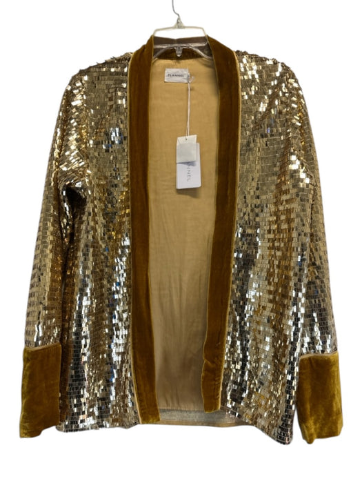 Flannel Size M Gold & Yellow Polyester & Silk Fully Sequined Open Front Jacket Gold & Yellow / M