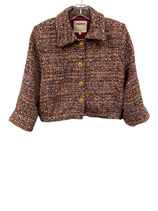 L'agence Size 8 Purple, Beige, Multi Polyester Tweed Buttons Collar Jacket Purple, Beige, Multi / 8
