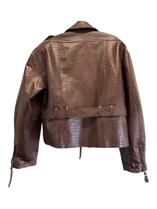 Ronny Kobo Size S Brown Polyurethane Embossed Bronze Hardware Moto Jacket Brown / S