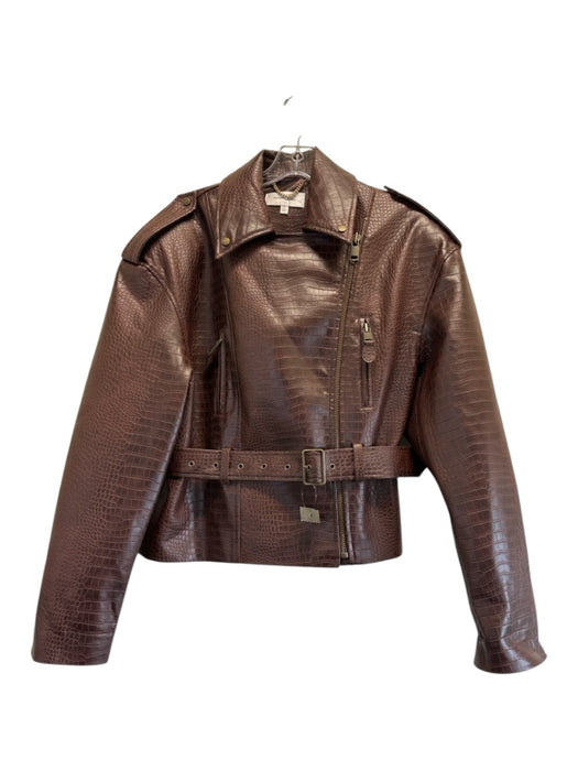 Ronny Kobo Size S Brown Polyurethane Embossed Bronze Hardware Moto Jacket Brown / S