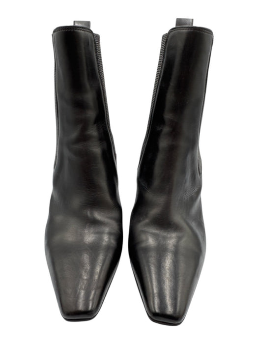 Brunello Cucinelli Shoe Size 38 Black & Silver Leather Stretch Panel Booties Black & Silver / 38