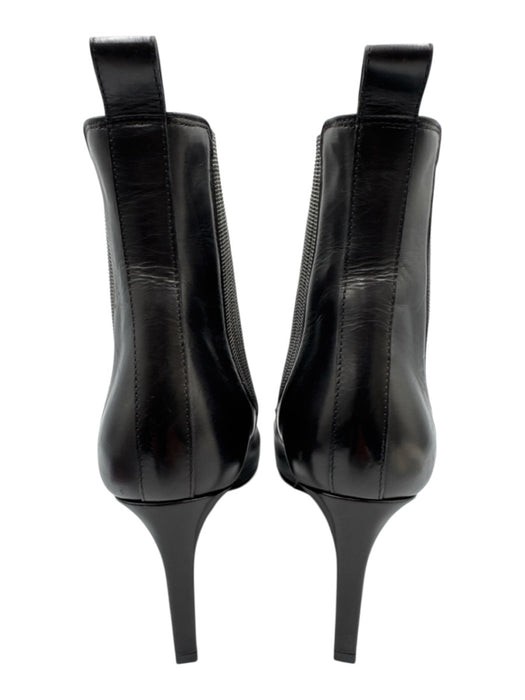 Brunello Cucinelli Shoe Size 38 Black & Silver Leather Stretch Panel Booties Black & Silver / 38