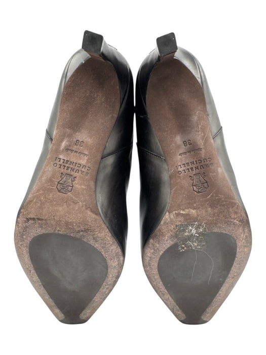 Brunello Cucinelli Shoe Size 38 Black & Silver Leather Stretch Panel Booties Black & Silver / 38