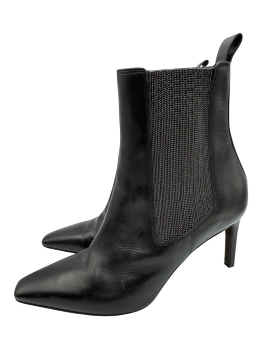 Brunello Cucinelli Shoe Size 38 Black & Silver Leather Stretch Panel Booties Black & Silver / 38