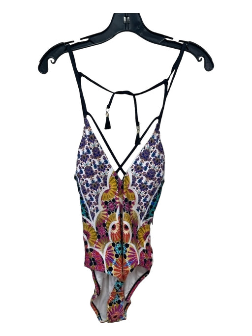 Trina Turk Size 4 Black & Multi Nylon Blend Paisley Strappy One piece Swimsuit Black & Multi / 4