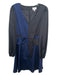 Milly Size 4 Black & Navy Polyester Blend V Neck Tie Front Long Sleeve Dress Black & Navy / 4