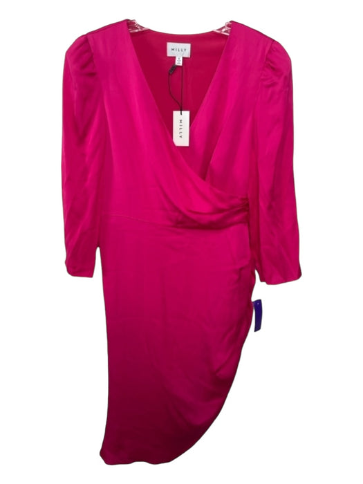 Milly Size 6 Pink Silk Blend Surplice Long Sleeve Hi Lo Midi Dress Pink / 6