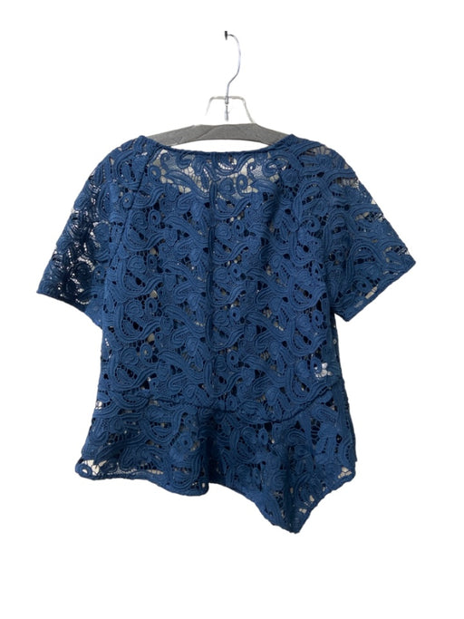 Abbey Glass Size M Navy Polyester Lace Overlay Round Neck Short Lace Sleeve Top Navy / M