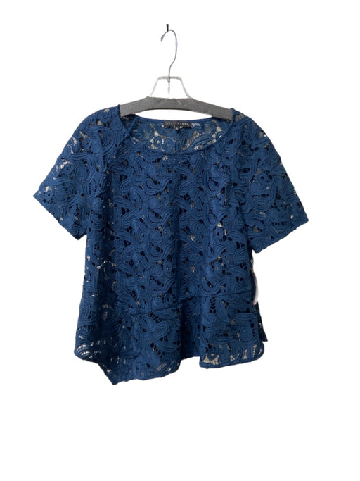 Abbey Glass Size M Navy Polyester Lace Overlay Round Neck Short Lace Sleeve Top Navy / M