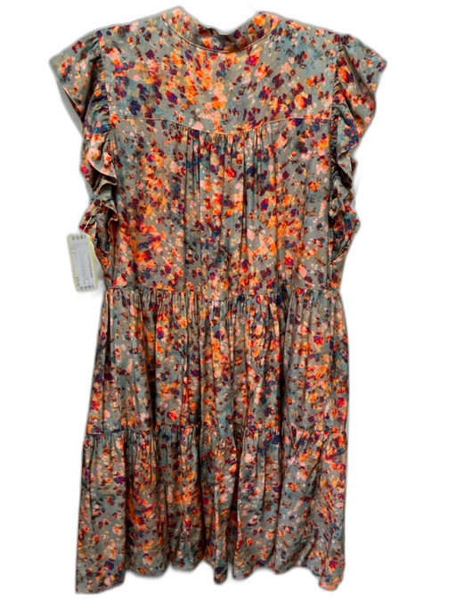 Marie Oliver Size S Sage Green & Orange Rayon & Silk Abstract Floral Dress Sage Green & Orange / S
