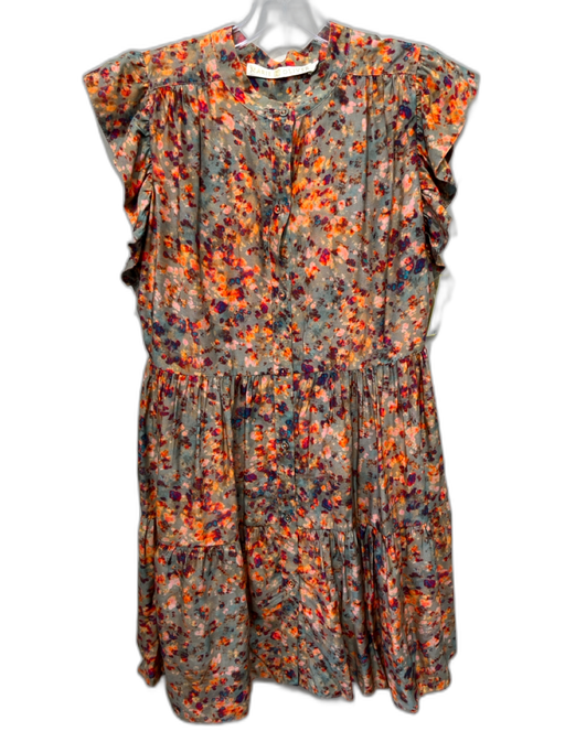 Marie Oliver Size S Sage Green & Orange Rayon & Silk Abstract Floral Dress Sage Green & Orange / S