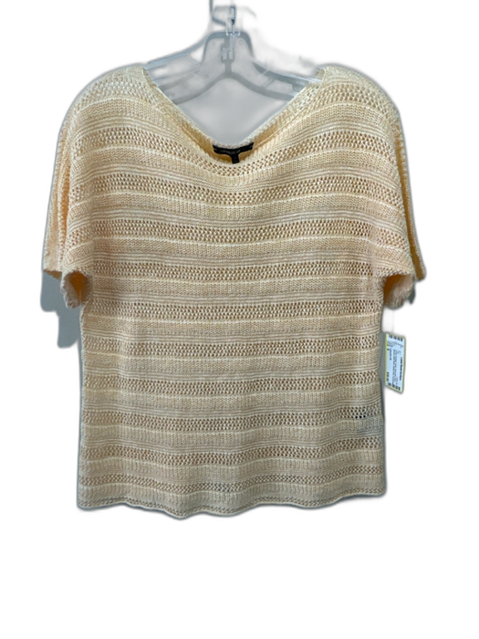 Lafayette 148 Size S Cream Orange Linen Open Knit Short Sleeve Wide Neck Top Cream Orange / S