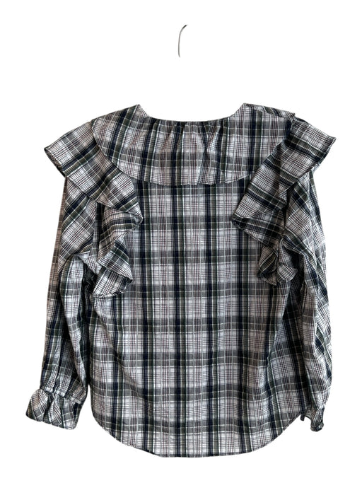 Veronica Beard Size 6 Multi Cotton & Viscose Plaid Ruffle V Neck Button Down Top Multi / 6