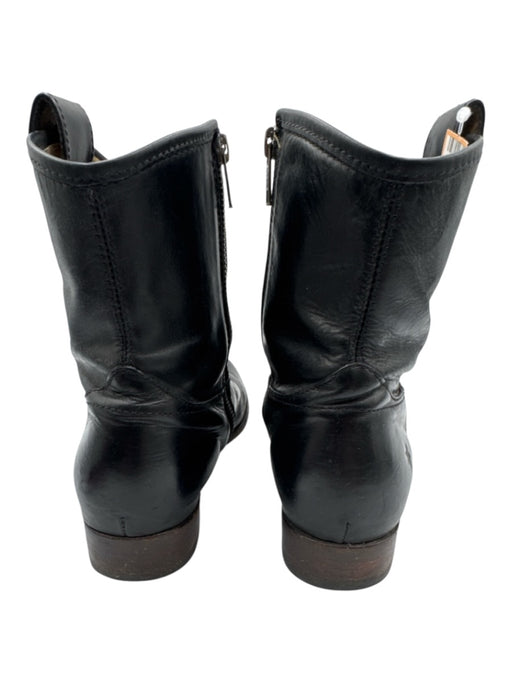 Frye Shoe Size 7.5 Black Leather Upper Side Zip Pull Tab Round Toe Ankle Boots Black / 7.5