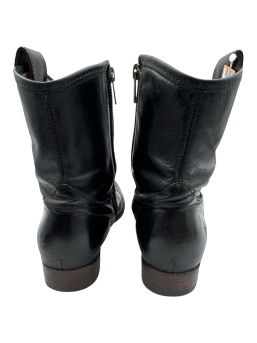 Frye Shoe Size 7.5 Black Leather Upper Side Zip Pull Tab Round Toe Ankle Boots Black / 7.5