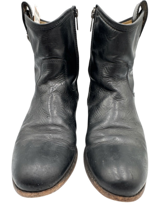 Frye Shoe Size 7.5 Black Leather Upper Side Zip Pull Tab Round Toe Ankle Boots Black / 7.5