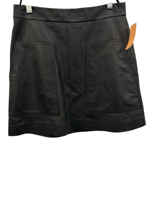 Ted Baker Size 2 Black Leather Pockets Back Zip Above Knee Skirt Black / 2
