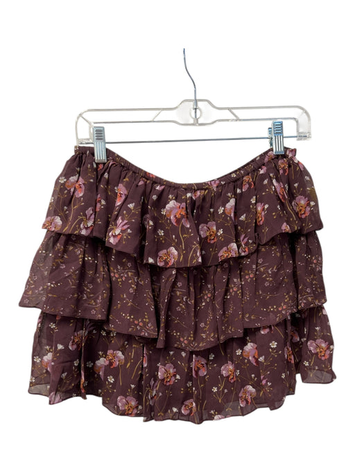 Ulla Johnson Size 4 Purple Silk Lined Tiered Floral Elastic Waist Skirt Purple / 4