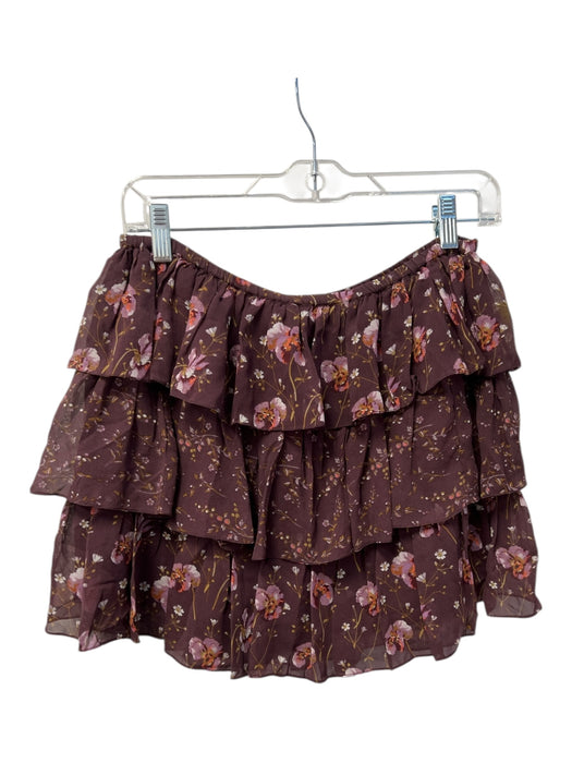 Ulla Johnson Size 4 Purple Silk Lined Tiered Floral Elastic Waist Skirt Purple / 4