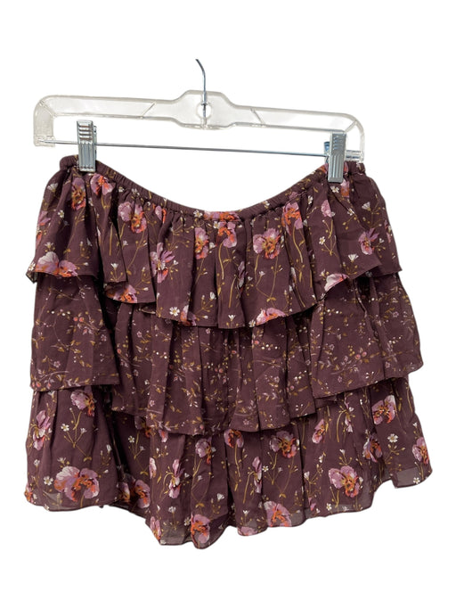 Ulla Johnson Size 4 Purple Silk Lined Tiered Floral Elastic Waist Skirt Purple / 4