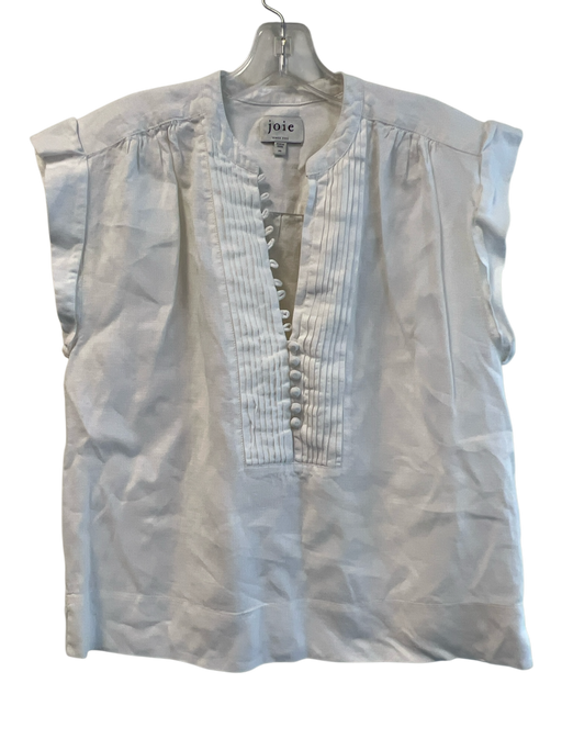Joie Size XS White Linen Short Sleeve Cuffed Sleeves Pleated Detail Top White / XS