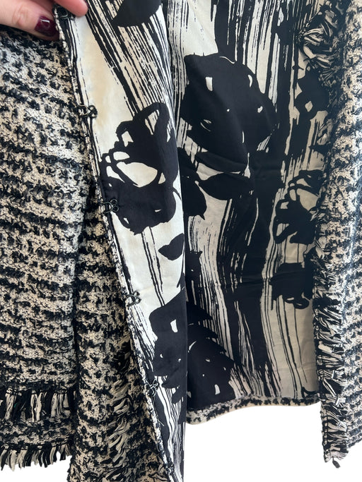 St. John Size 4 Black & White Tweed Round Neck Open Front Long Sleeve Jacket Black & White / 4