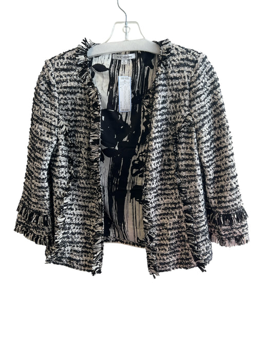 St. John Size 4 Black & White Tweed Round Neck Open Front Long Sleeve Jacket Black & White / 4