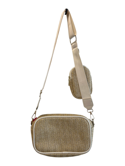 No Brand Beige & White Tweed Zip Close Crossbody Strap Gold Hardware Bag Beige & White / S