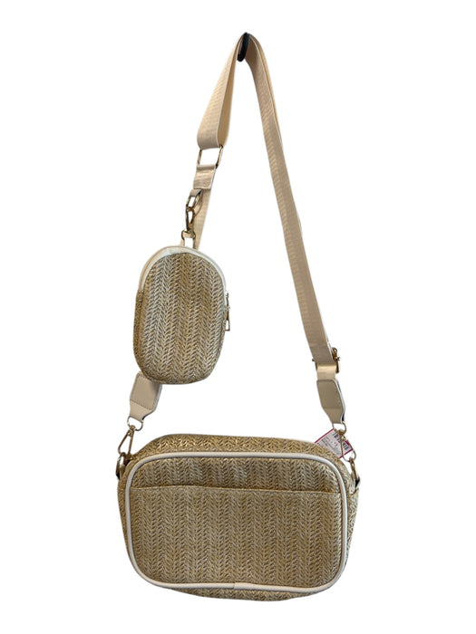 No Brand Beige & White Tweed Zip Close Crossbody Strap Gold Hardware Bag Beige & White / S