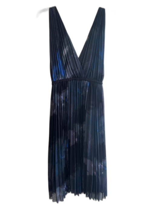 Wilfred Size XS Black & Navy Polyester V Neck Accordion Pleat Knee Length Dress Black & Navy / XS