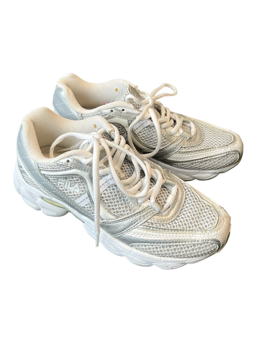 Fila Silver & Gray Leather Almond Toe lace up Mesh Detail Sneaker Sneakers Silver & Gray