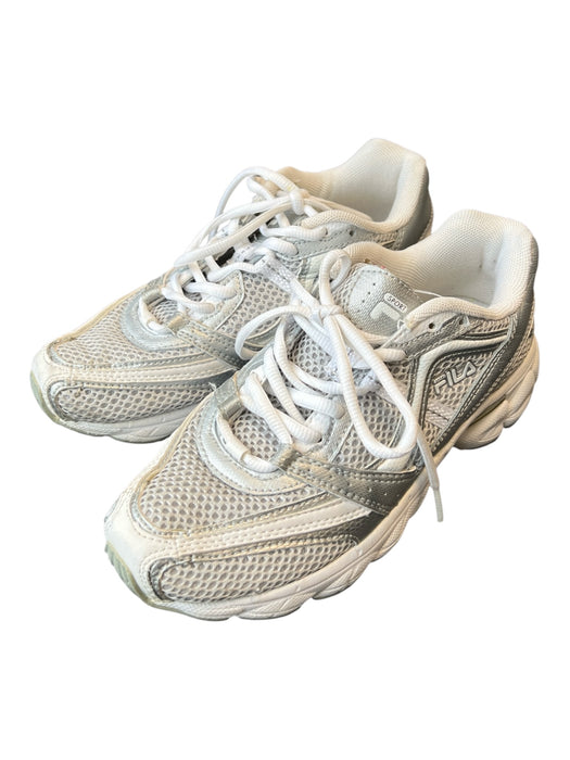 Fila Silver & Gray Leather Almond Toe lace up Mesh Detail Sneaker Sneakers Silver & Gray