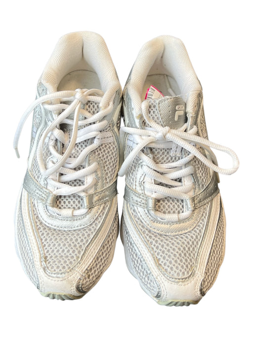 Fila Silver & Gray Leather Almond Toe lace up Mesh Detail Sneaker Sneakers Silver & Gray