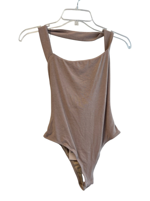 Superdown Size Small Beige Viscose Ribbed Halter Square Neck Bodysuit Beige / Small