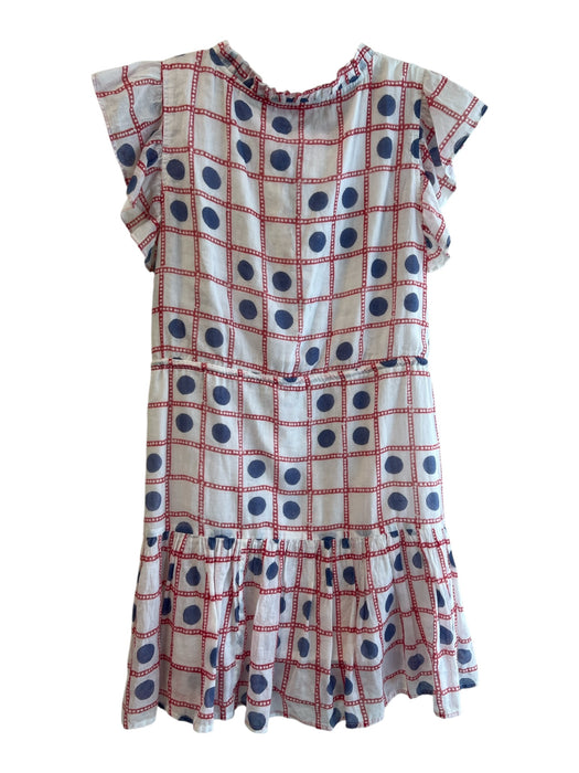 Oliphant Size Medium White, Red & Blue Cotton Lined Ruffle Sleeveless Dress White, Red & Blue / Medium