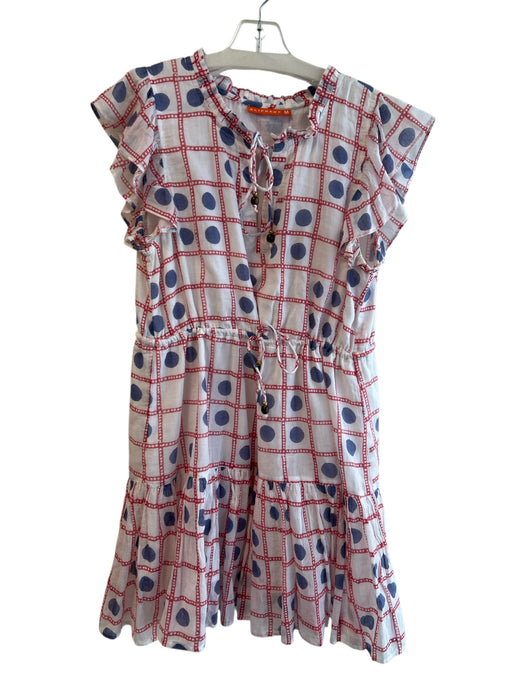 Oliphant Size Medium White, Red & Blue Cotton Lined Ruffle Sleeveless Dress White, Red & Blue / Medium