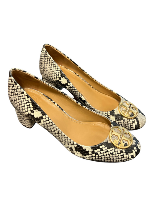 Tory Burch Shoe Size 8.5 Black & Gray Leather Round Toe Reptile Print Shoes Black & Gray / 8.5