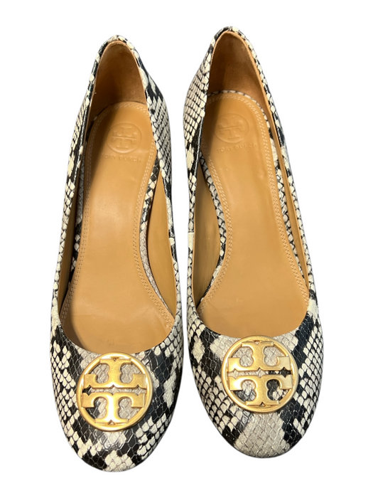 Tory Burch Shoe Size 8.5 Black & Gray Leather Round Toe Reptile Print Shoes Black & Gray / 8.5