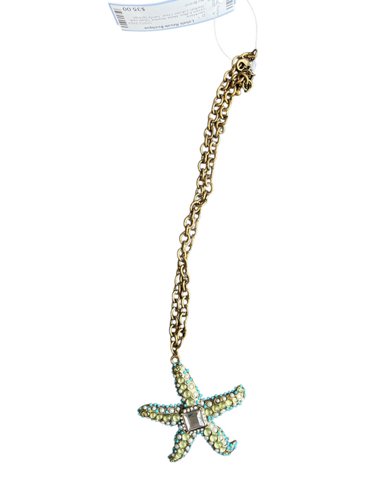 No Brand Green & Blue Metal Beaded Chain Link Starfish Lobster Clasp Necklace Green & Blue